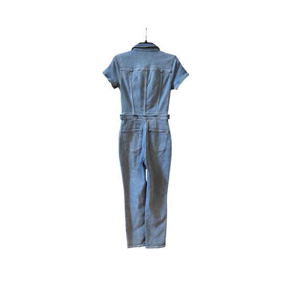 Good American Short Sleeve Point Collar Straight  Denim jumpsuit - Picture 5 of 5